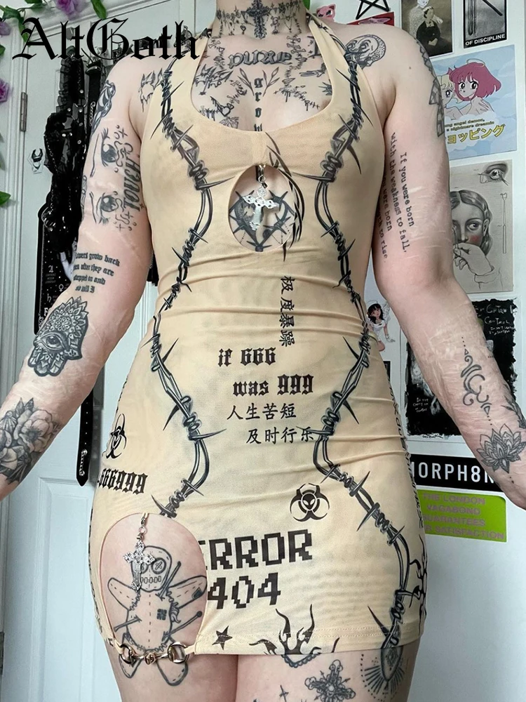 

Женское платье с лямкой на шее AltGoth, винтажное готическое платье в стиле панк, сексуальное платье в стиле E-girl Y2k, уличная одежда в стиле Харад...