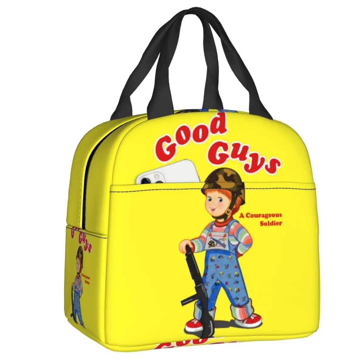 

Child's Play Chucky Good Guys Soldier Insulated Lunch Tote Bag for Women Portable Cooler Thermal Food Lunch Box Camping Travel