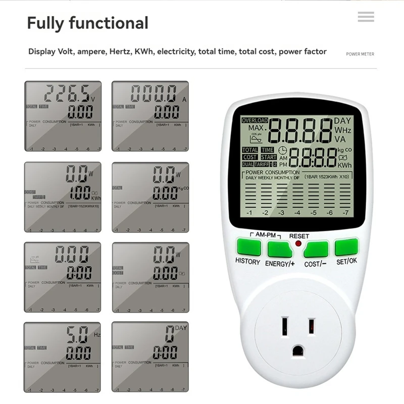 Digital LCD Energy Meter Wattmeter Wattage Electricity Kwh Power Measuring Outlet Analyzer US Plug