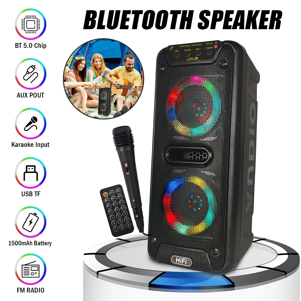 

Bluetooth-Колонка портативная с пультом ДУ и микрофоном, 1200 Вт