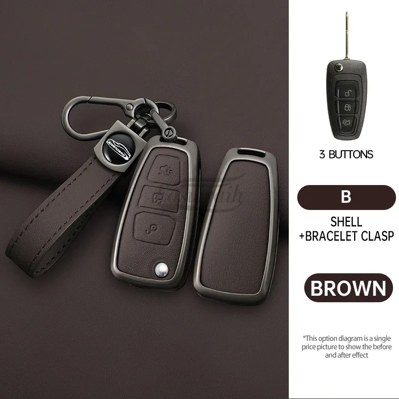 

Автомобильный кожаный чехол для ключей из цинкового сплава, чехол для Ford Focus 3 4 ST Mondeo MK3 MK4 Fiesta Fusion Kuga C-Max S-Max, аксессуары