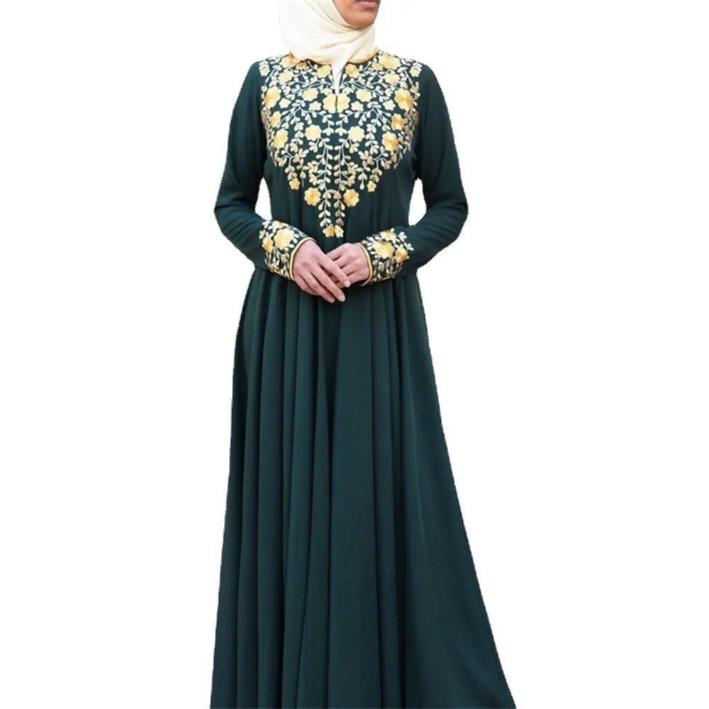 Халат мусульманский женский с принтом, абайя в простом этническом стиле, модное платье с длинным рукавом в исламском стиле, кафтан с круглым...