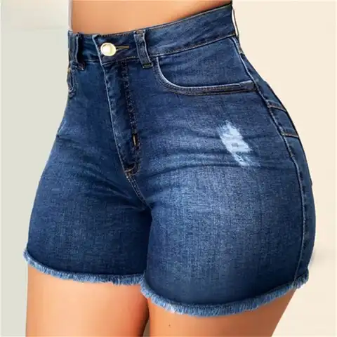 Large Size Sexy Ripped Denim Shorts Girl New High Waist Skinny Hips Stretch Leg Length Tight Tight Stretch Hips Jeans Women