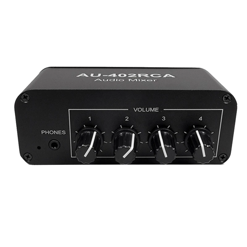 AU-402RCA Stereo Audio Mixer Multi-Channel Source Reverberator Volume Control 3.5Mm Headphone Driver 4 Input