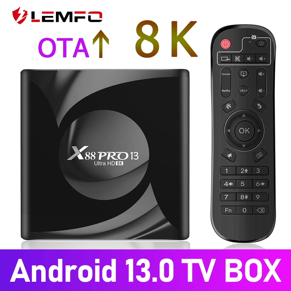 

LEMFO Smart TV Box X88 Pro 13 Android 13 8K Movie Push TV Box 4G 64G RK3528 WiFi6 Dual Wifi TV Box 2023 PK Android 12 6K