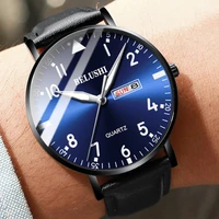 2022 fashion leather waterproof watch men top brand ultra thin male clock week date business mens wristwatches relogio masculino