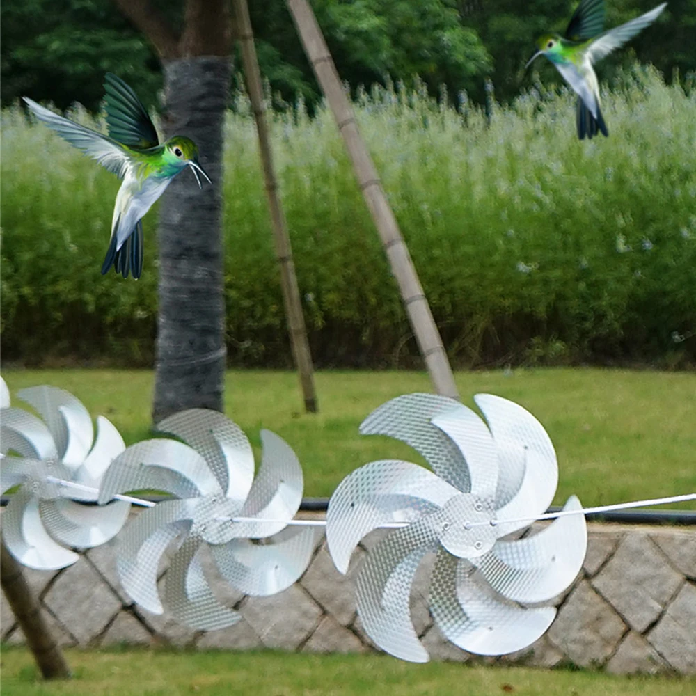 

Bird Scare Deterrent Silver High-speed Rotation Reflective Toughness Wear-resistant For Outdoor Garden Pinwheels Colorful