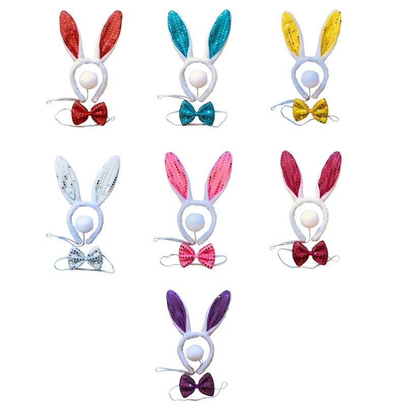 

Cosplay Bunny Ears Shape Hairhoop Bowtie and Tail Suit Kids Animal Fancy Costume Novelty Supplies for Halloween Party