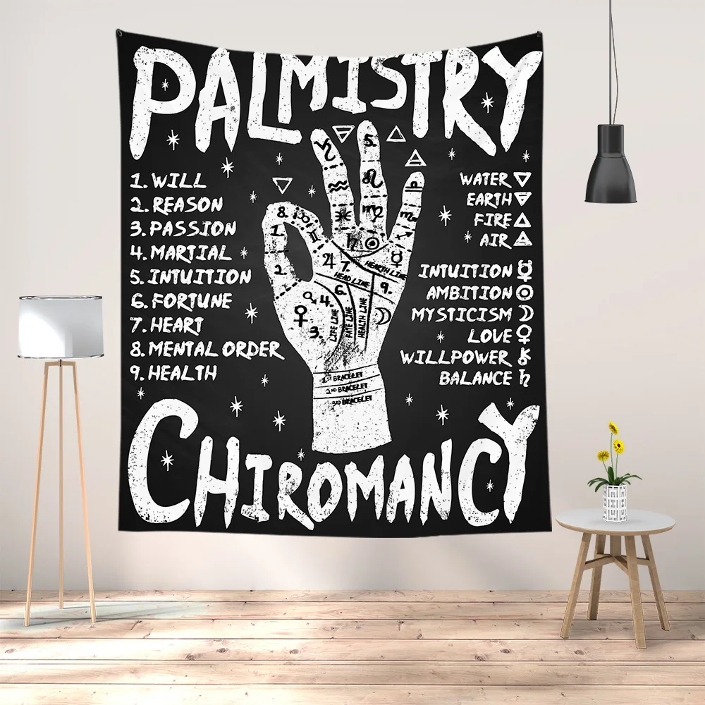 

Divination Palmistry Wall Tapestry Wall Hanging India Home Decoration Skull Chiromancy Witchcraft Supplies Wall Cloth Tapestries