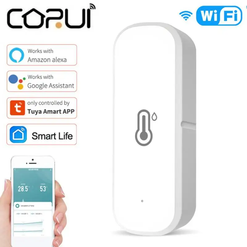 

Умный Wi-Fi датчик температуры и влажности CORUI, дистанционное управление через приложение, работает с Alexa Google Home