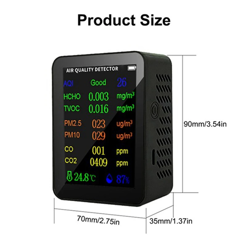 Портативный измеритель качества воздуха 9 в 1 PM2 5 PM10 CO2 TVOC HCHO AQI тестер температуры