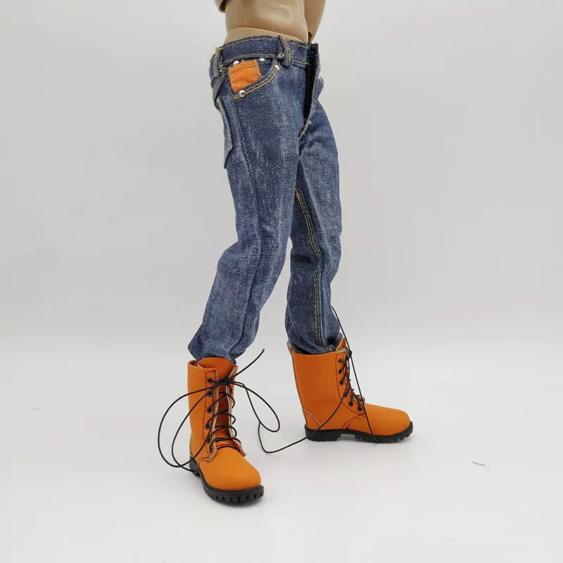 

Мужские синие винтажные джинсы в масштабе 1/6 с оранжевыми ботинками, модные брюки для 12 дюймов, экшн-фигурки, аксессуары, игрушки