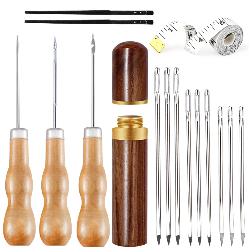 

MIUSIE Leather Sewing Kits Include Stitching Needles DIY Craft Straight Curved Handle Sewing Awl For Shoemaker Shoe Repair