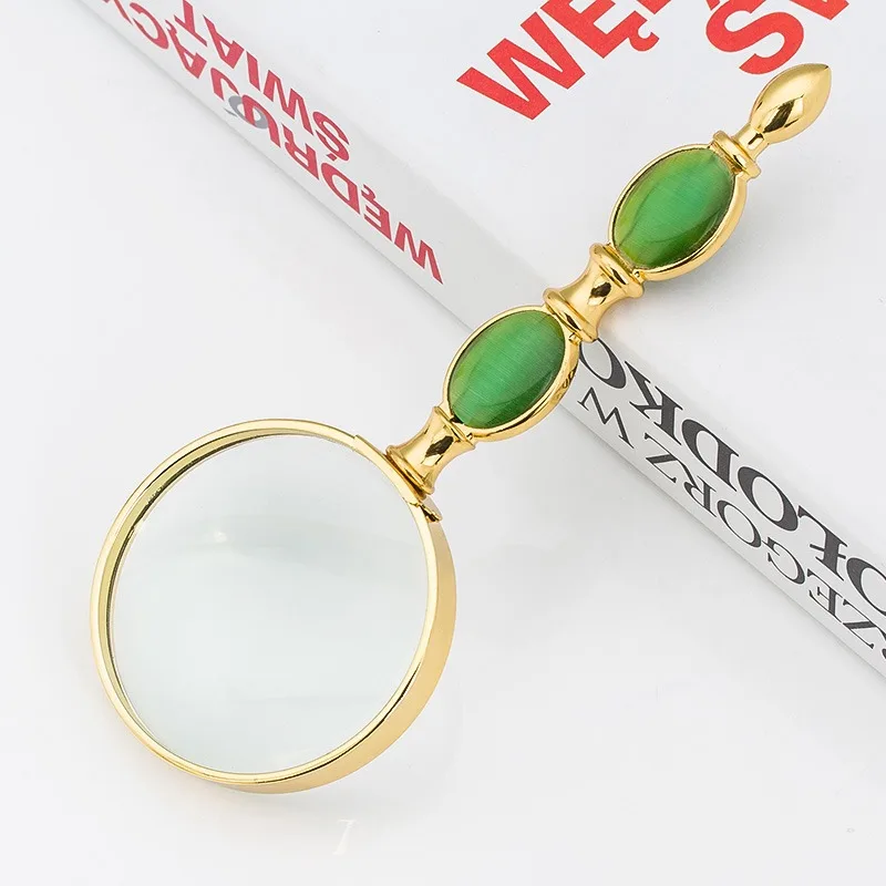 

Handheld Magnifier Metal Double Jade Handle Newspaper Reading Jewelry Appraisal Gift Magnifying Glass for The Elderly