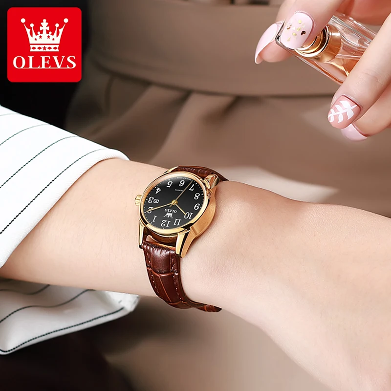 OLEVS Fashion Brown Waterproof Leather Watch Calendar Casual Simple Dial Couple Watches Quartz Watch 2022 New Couple Watch 5566