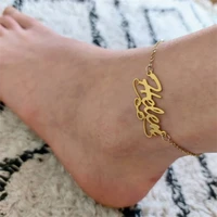 custom name anklet for women personalized nameplate anklet gold stainless steel chain anklet on the leg custom jewelry