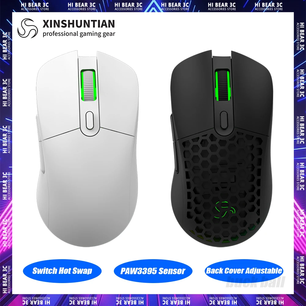 Беспроводная мышь XINSHUNTIAN G820Pro PAW3395, сенсорный переключатель горячей замены, Регулируемая игровая мышь FPS RGB, эргономичная геймерская мышь