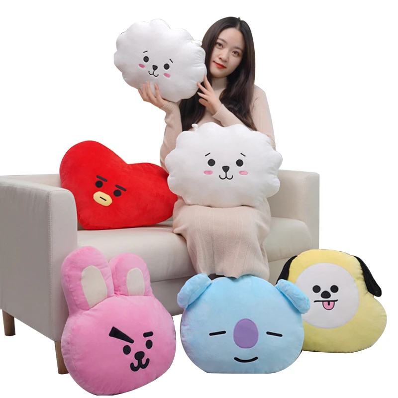Kawaii 50Cm Bt21 Cartoon Face Plush Pillow Kpop Bangtan Boys Soft Stuffed Doll Kaya Rj Cooky Mang Cushion Girls Room Decor Toys