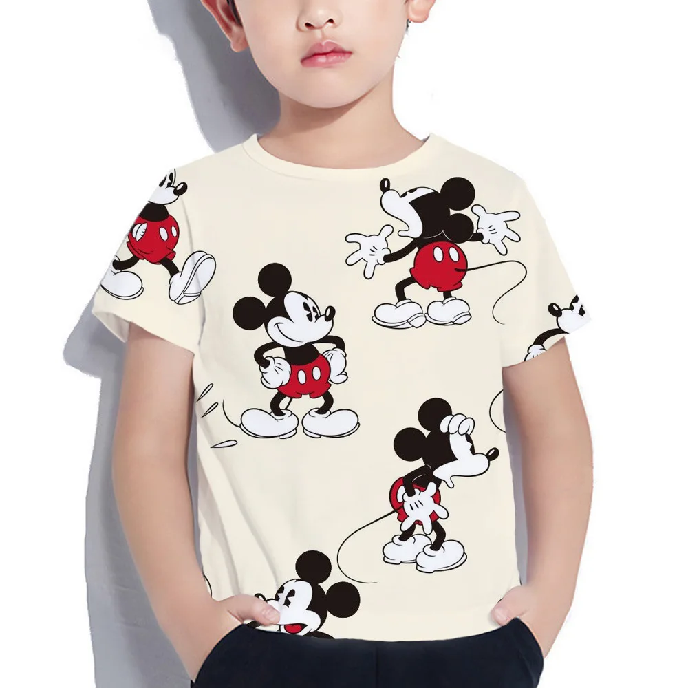 

Boys Mickey Mouse Print T-shirt Kids Casual Disney Cartoon Short Sleeve Clothing Little Boys Preppy Style Pure Cotton Clothing