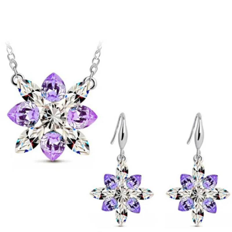 Хрустальная подвеска в виде снежинки комплект ювелирных изделий ожерелье серьги