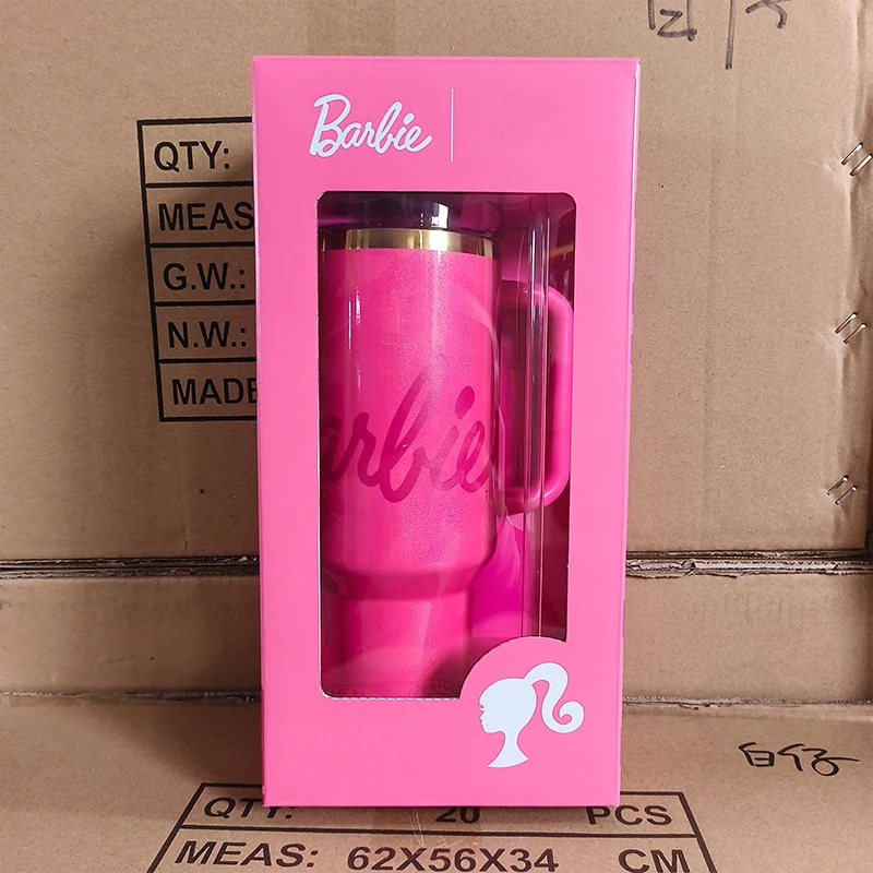 

Новая чашка для воды Барби, ручка для бутылки, соломенная крышка, нержавеющая сталь, 40 унций, вакуумная изоляционная автомобильная кружка, чашка из нержавеющей стали, подарки