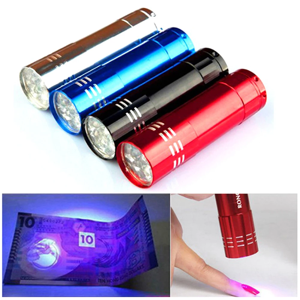 Mini 9 LED Lights Flashlight Portable Nail Gel Mask Fast Drying Manicure Tool Purple Lamp Nail Dryer Super Bright Flashlight New