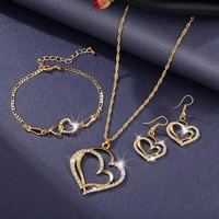2022 new ladies jewelry set 3 piece earrings bracelet necklace dinner wedding accessories double love peach heart accessories