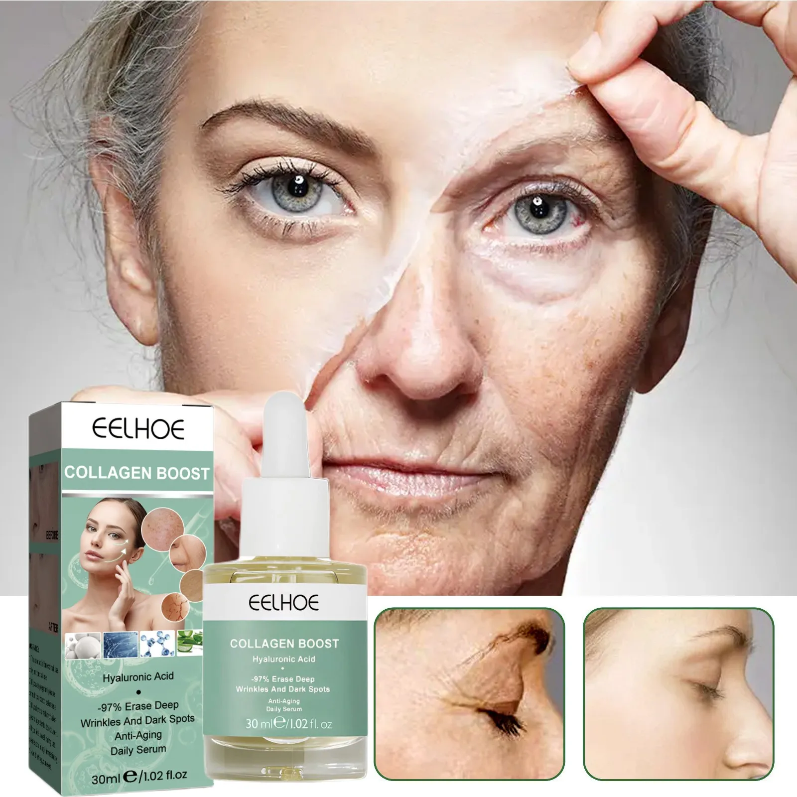 Potent Collagen Wrinkle Face Serum Lift Firm Anti-Aging Fade Smooth Eye Fine Lines Moisturiz Whiten Brighten Korean Cosmetic 30g