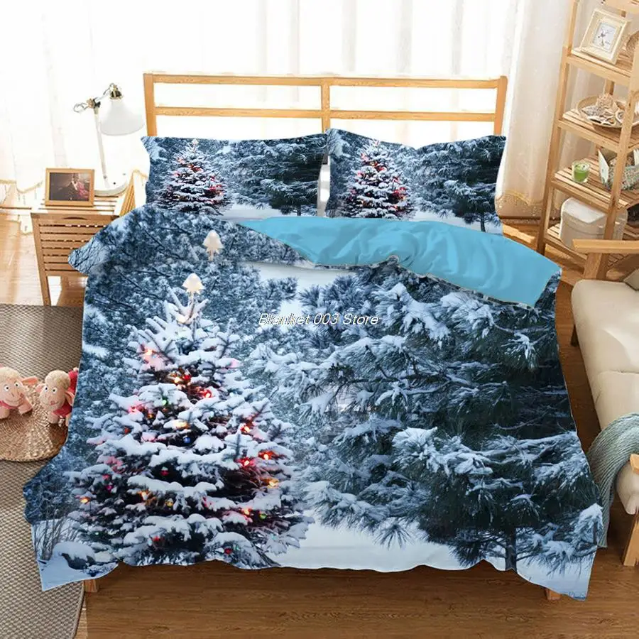 

3D bedding set winter snow scenery print duvet cover set adult kids king size double bed quilt cover christmas decoration