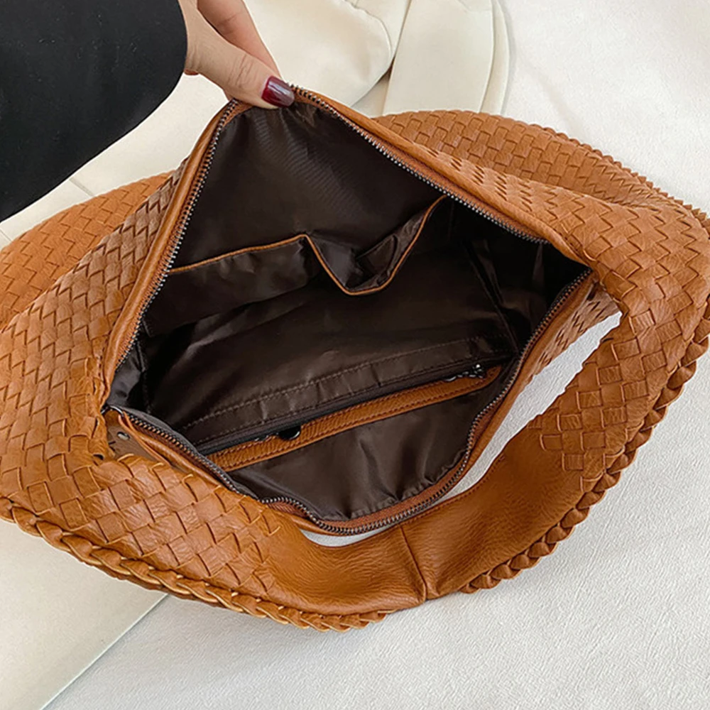 FIWIUU Woven Hobo Women Top-handle Shoulder Bags Knitting Large Capacity Shopping Dumplings Bag Casual Underarm Handbags Purses