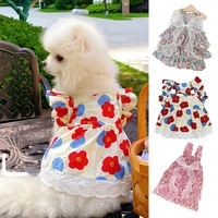 sweet bowknot pet dog dress floral print dogs princess dress spring summer dog wedding dresses pet lace tulle sleeveless skirt