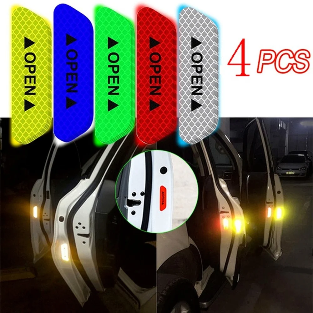 

Stickers 4 PCS/set Car Open Reflective Tape Warning Mark Night Driving Safety Lighting Luminous Decor Auto Door Stickers