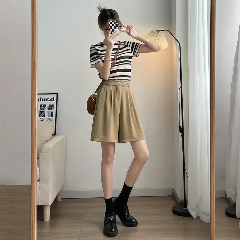 2023 Y2K Korean Fashion Pant High Street Drape Suit Shorts Women Office Lady Summer Casual Solid Color High Waist Zipper Shorts