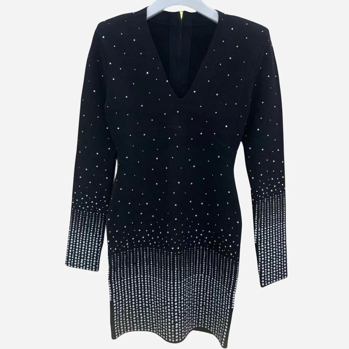 

2023 New Fashion Slimming Temperament Thin Heavy Industry Gradual Hot Drill V-neck Long Sleeve Dress