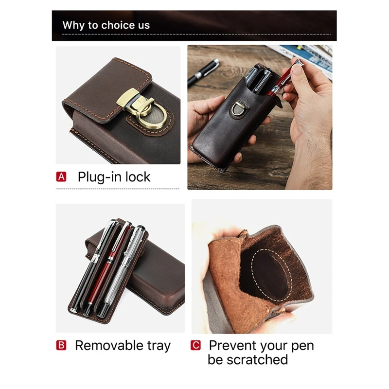 Handmade Genuine-Leather Fountain Pen Case Pencil Organizer Office School Stationery Supplies