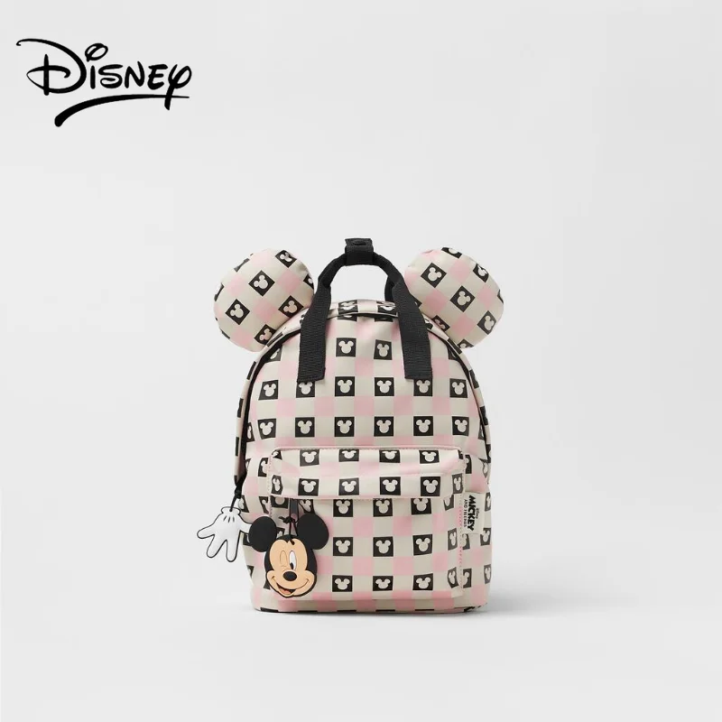 Disney Mickey Mouse Shoulder Backpack Pu Leather Children's Backpack Rubber Stamp Charm Fashion Popular for Girls Boys