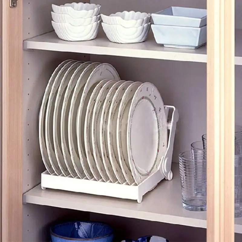 Foldable Dish Plate Drying Rack Organizer Drainer Plastic Storage Holder White Kitchen Organizer