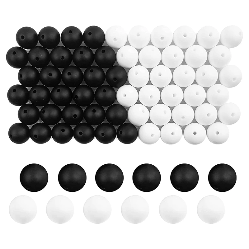 

60 Pack 15Mm Silicone Beads DIY Bracelet Necklace Jewelry,Black + White
