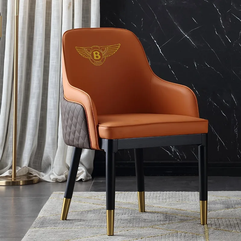 

Nordic Luxury Simple Home Solid Wood Restaurant Chair Designer Hotel Negotiation Chair Leather Art Dining Chair Kitchen Chair