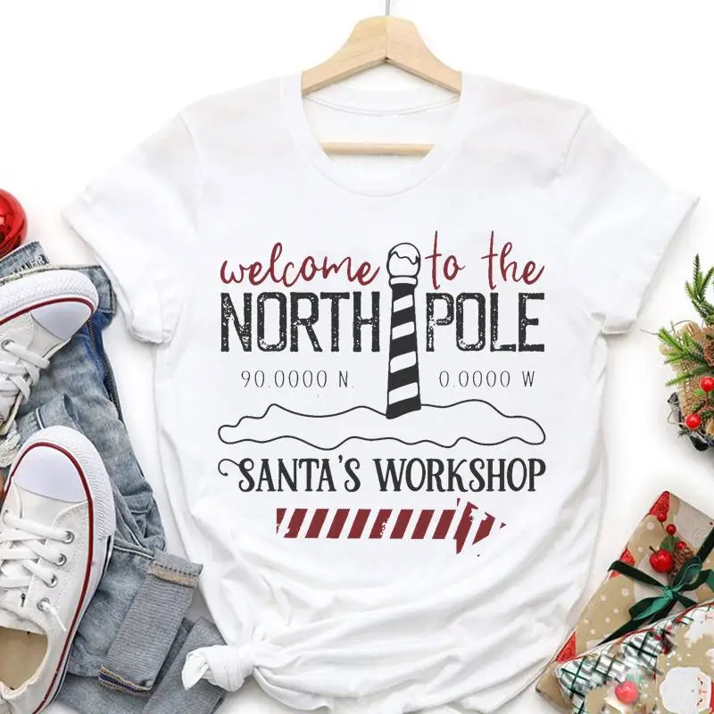 

Women Holiday Merry Christmas Santa Claus Cute Happy New Year Clothing Tshirt Graphic T-shirts Cartoon Winter Top Travel Tee