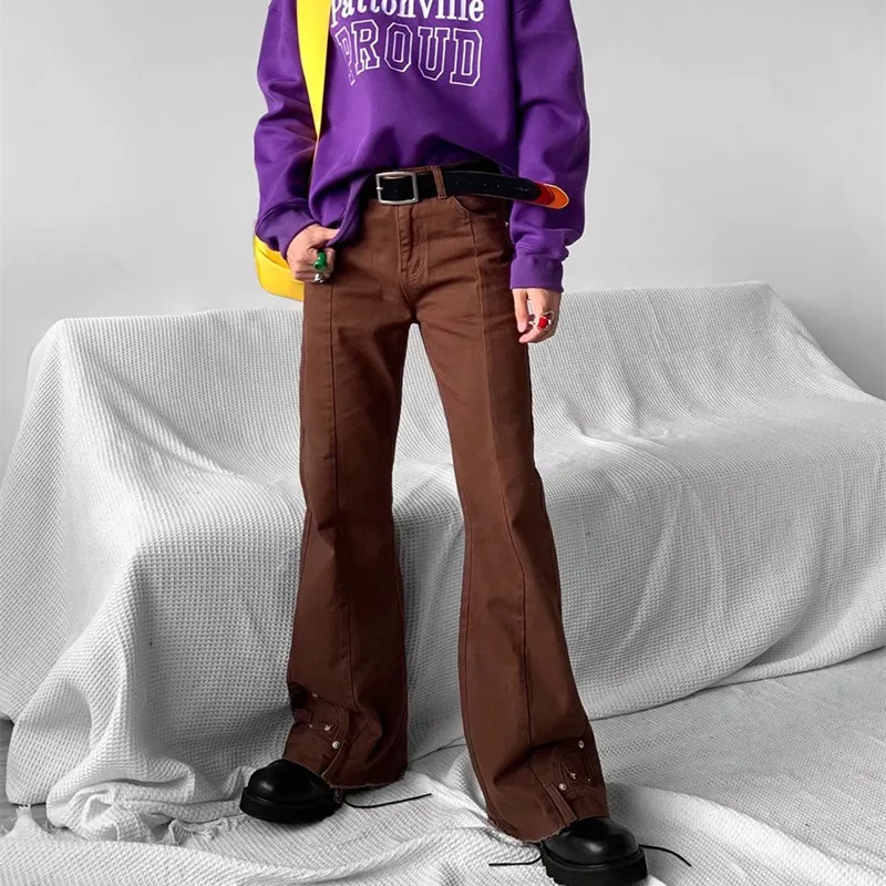 2022 New High Street Hip Hop Women and Men Casual Loose Denim Trousers Fashion Vintage Brown Baggy Men Cargo Flare Jeans Pants