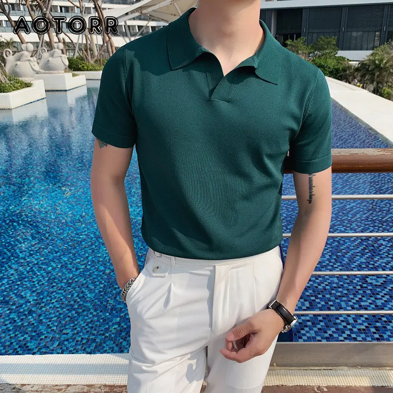 

Рубашка-поло мужская Трикотажная с коротким рукавом и V-образным вырезом