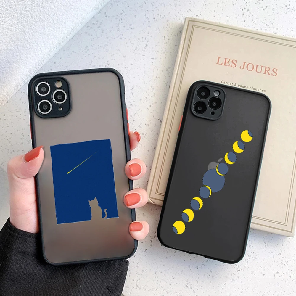 

Moon Cat's Back Phone Case for IPhone 14 13 12 11 ProMax Mini Plus XR XS Max 7 8 SE 2022 Luxury Acrylic Hard Back Cover Fundas