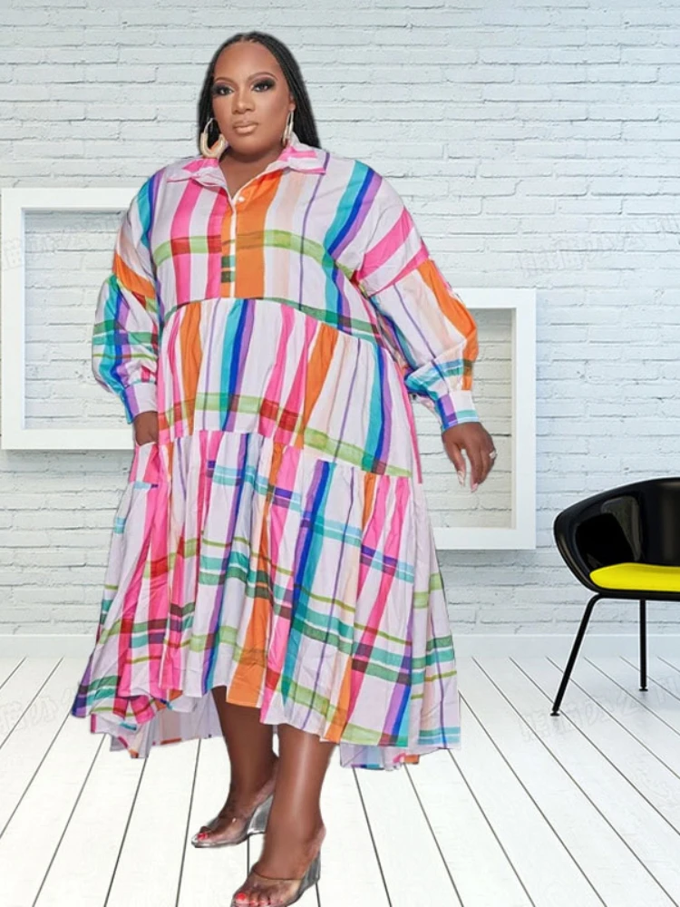 Plus Size Women Shirt Dress 2023 Summer Printed Long Sleeve Casual Loose Blouse Maxi Dresses Vestidos Elegant Beach Party Robes