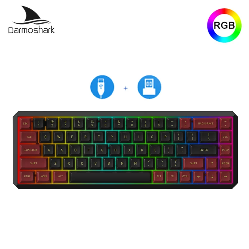

Беспроводная механическая клавиатура Darmoshark K5 2,4G, Двухрежимная клавиатура, 68 клавиш, Горячая замена, переключатель GATERON, RGB клавиатуры для Win/...
