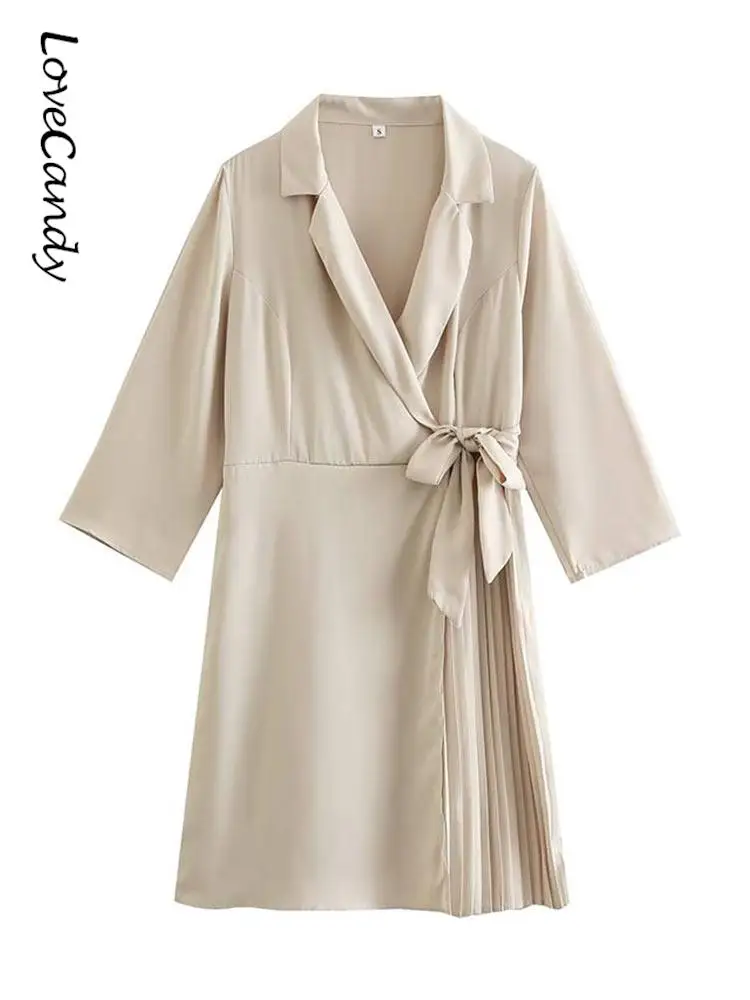 

Женское элегантное Плиссированное Платье-рубашка, модное офисное платье-трапеция с высокой талией и длинным рукавом, шикарные платья для поездок, лето 2023