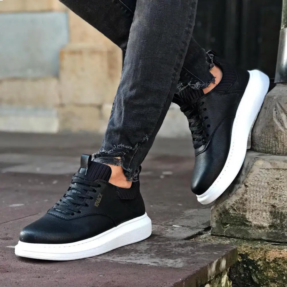 

KNACK Black Daily Shoes Van for Men 055 White Bottom Artificial Leather Rubber Lace-up Winter Casual Outdoor Casual Footwear Heel Fast and Free Shipping High Quality Fabric New Season Fashion Trendy 2021