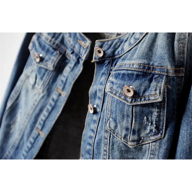 Женская джинсовая куртка с круглым вырезом короткая в стиле бойфренда базовая