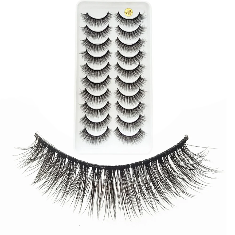 

10Pairs False Eyelashes 3D Fluffy Faux Volume Eyelash Extensions Soft Wispy Eyelashes Make Tool