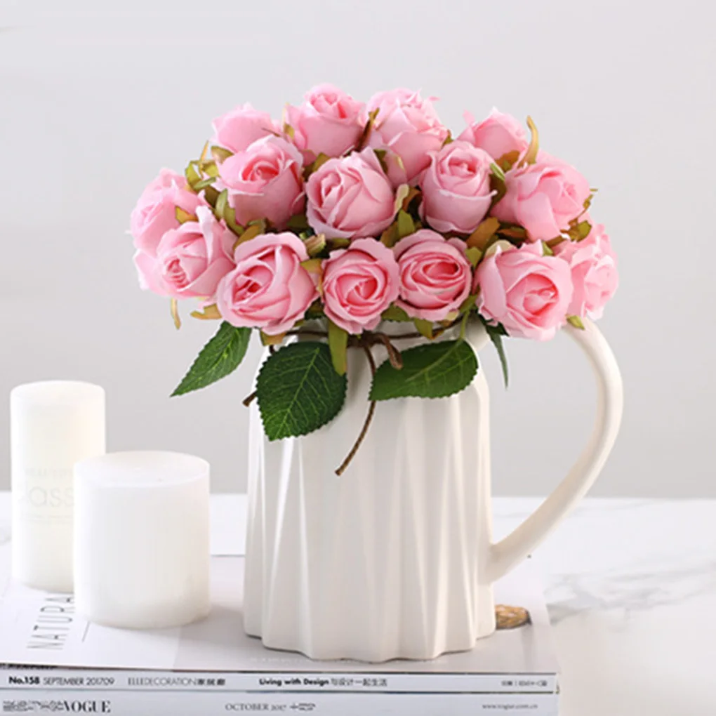 

12 Heads Vivid Leaf Rose Artificial Rose Bouquets Simulation Silk Fake Flowers Wedding Decor Romantic Holding Flowers Home Decor